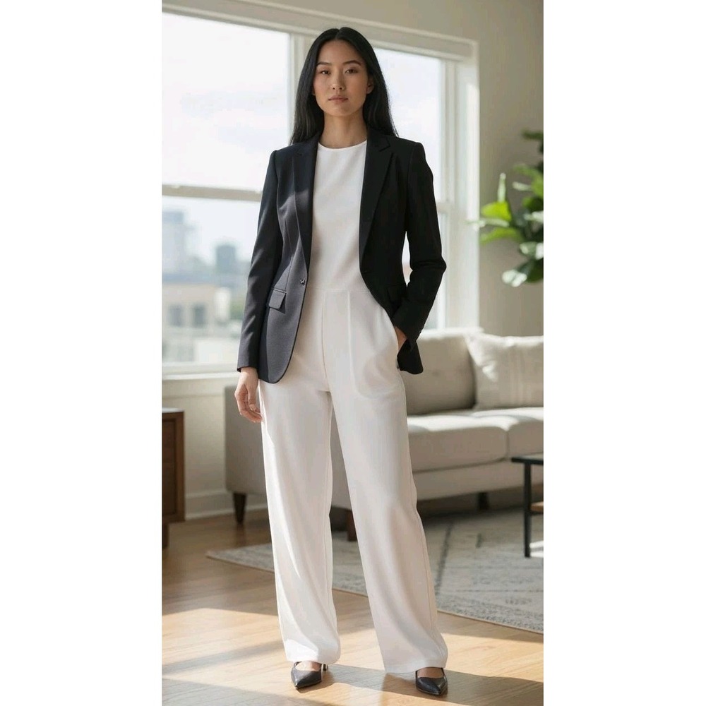 Monteau Los Angeles Sleeveles Jumpsuit Women SZ S White Pockets Zip Work 2 Play - Picture 3 of 12